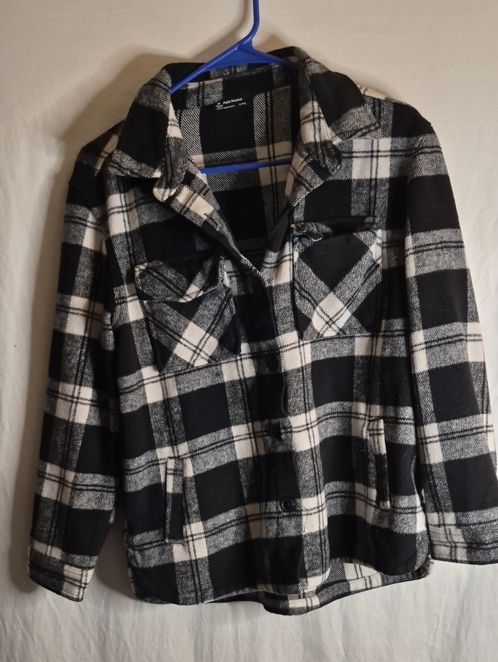 Kids Plaid Button-Front Pea Coat - Black & White